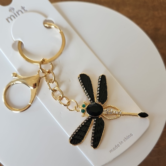 Mint Accessories - Gold And Black Dragonfly Keychain/Bag Charm